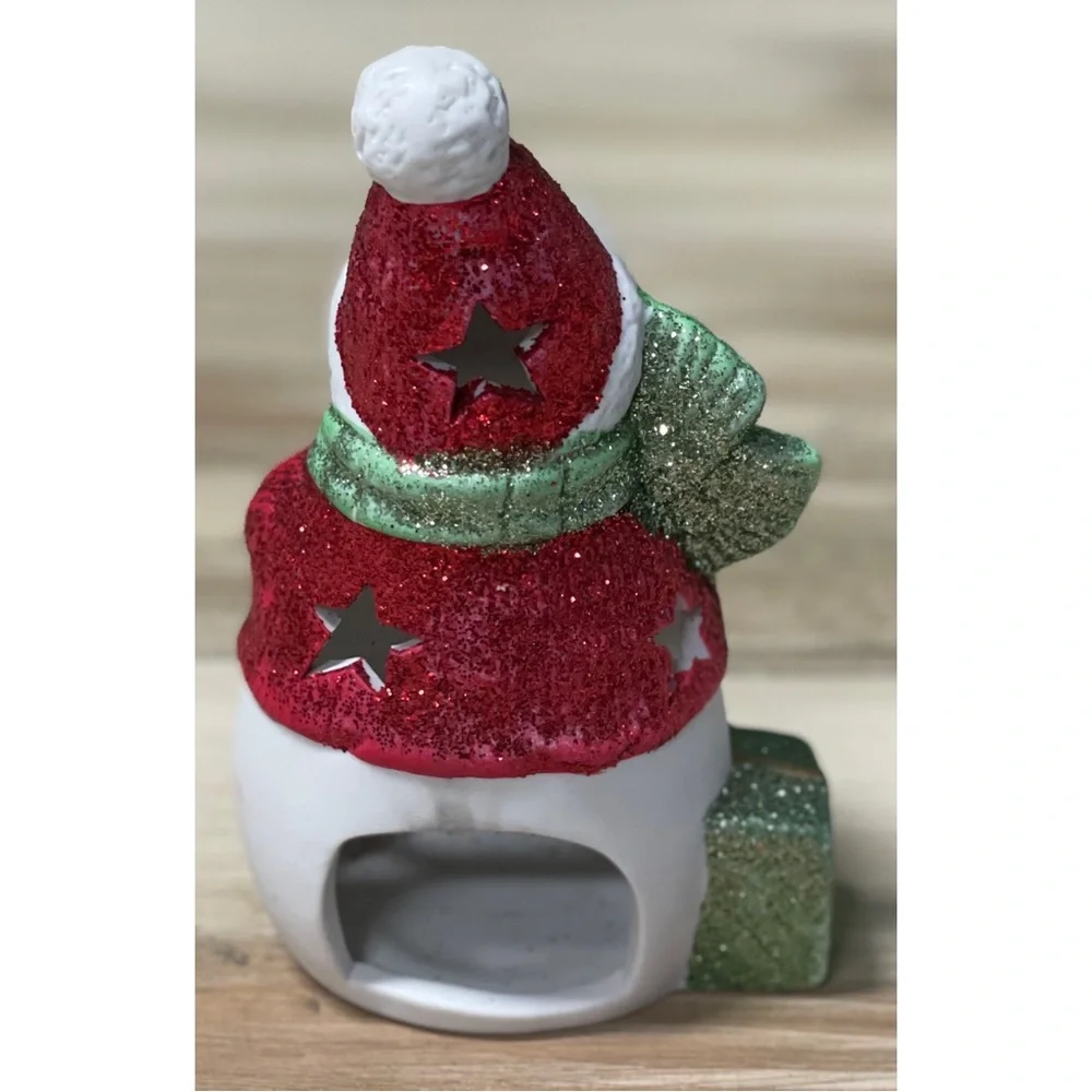 Christmas Decoration Set of 2 Snowmen Candle Holders Glass